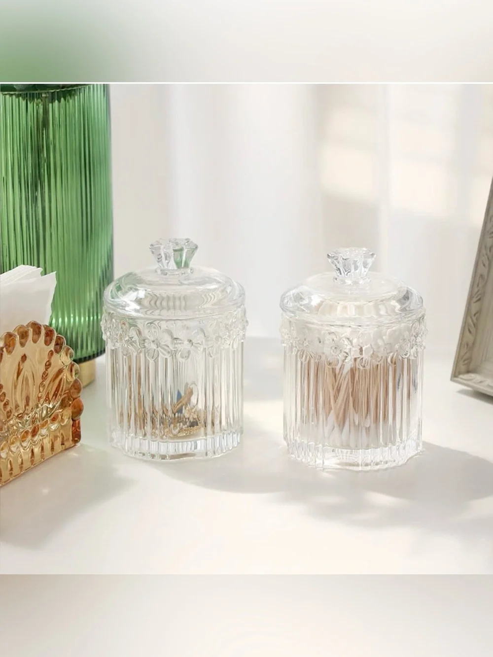 2 Pack Qtip Holder Glass Apothecary Jars with Lids